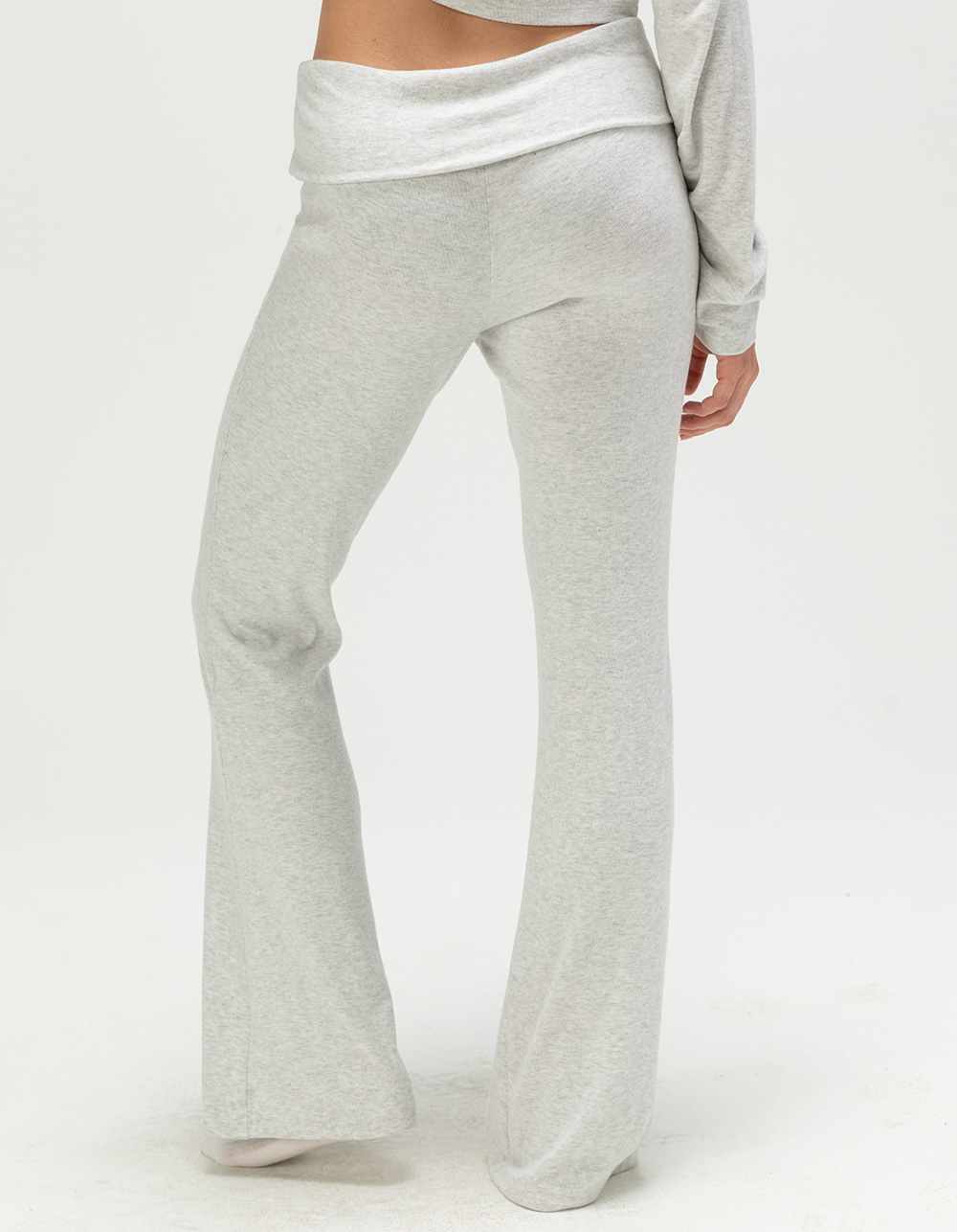 FULL TILT Brushed Fold Over Flare Womens Pants - HEATHER GRAY