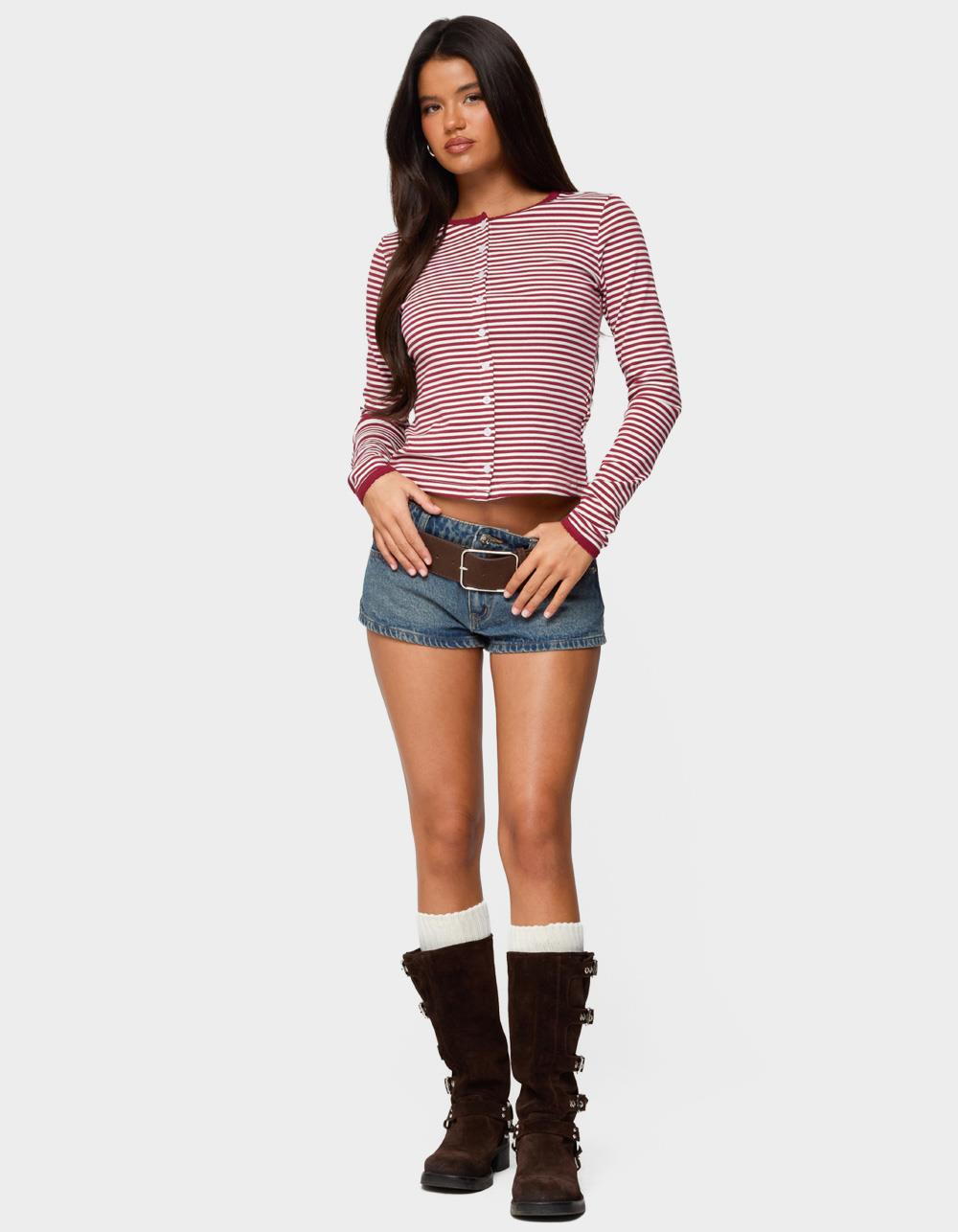 EDIKTED Rayla Striped Button Up Top - RED