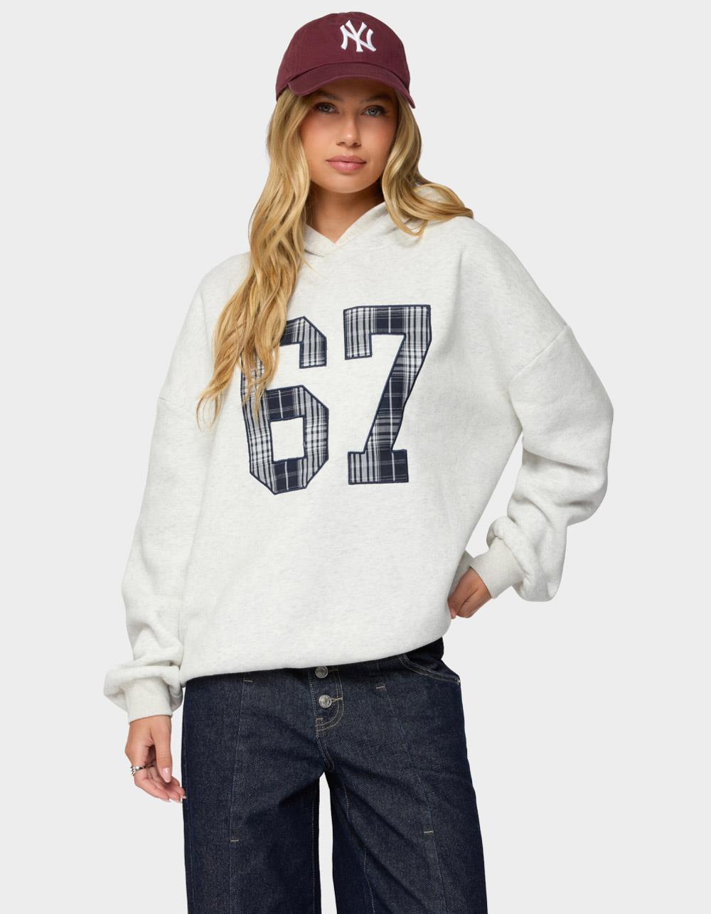 EDIKTED Gali Plaid 67 Oversized Hoodie - GRAY