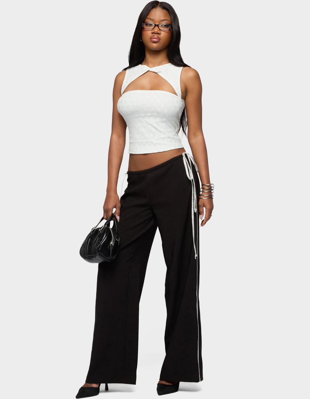 EDIKTED Mikah Dotted Ribbon Wide Leg Pants - BLACK