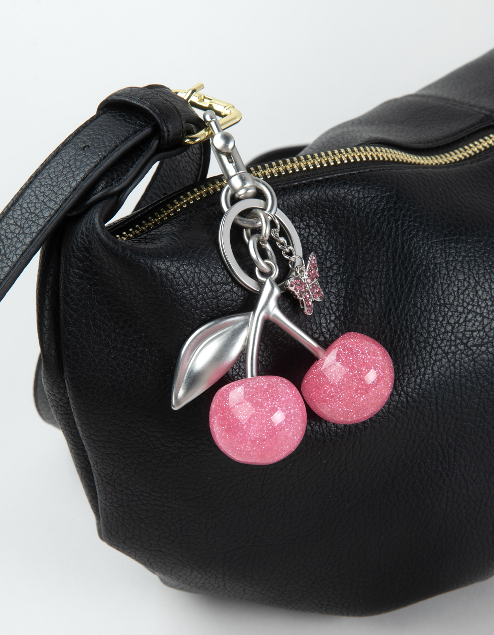 FULL TILT Pink Cherry Butterfly Bag Charm - SILVER/PINK