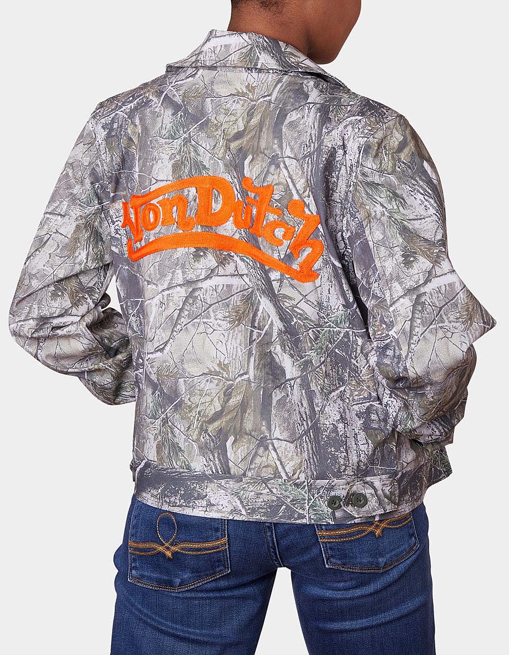 VON DUTCH Mechanical Stretch Twill Tree Print Womens Jacket - GREEN