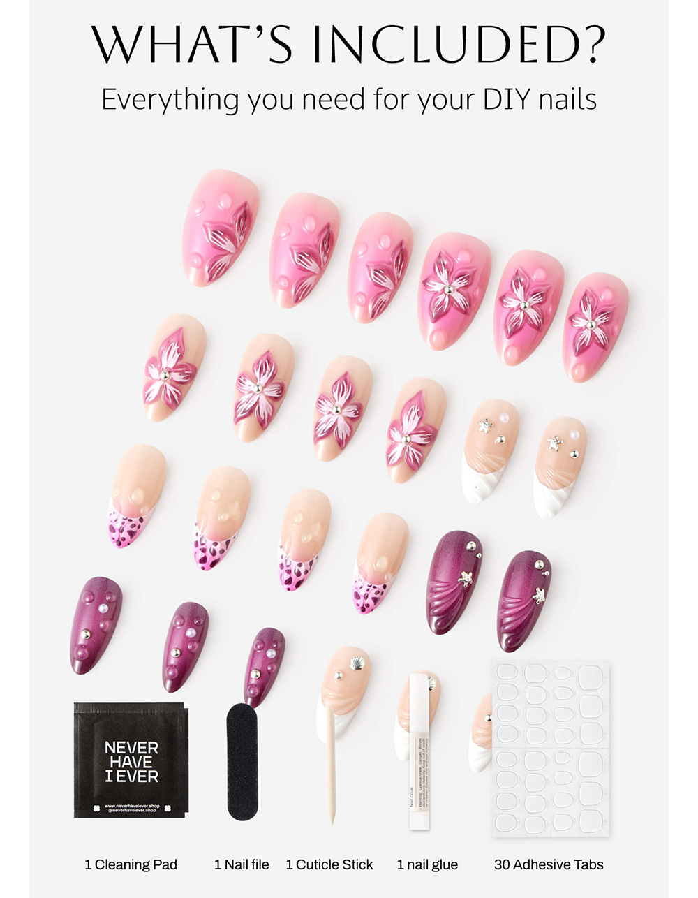 NEVER HAVE I EVER Super Bloom Almond Press-On Nails - MULTI