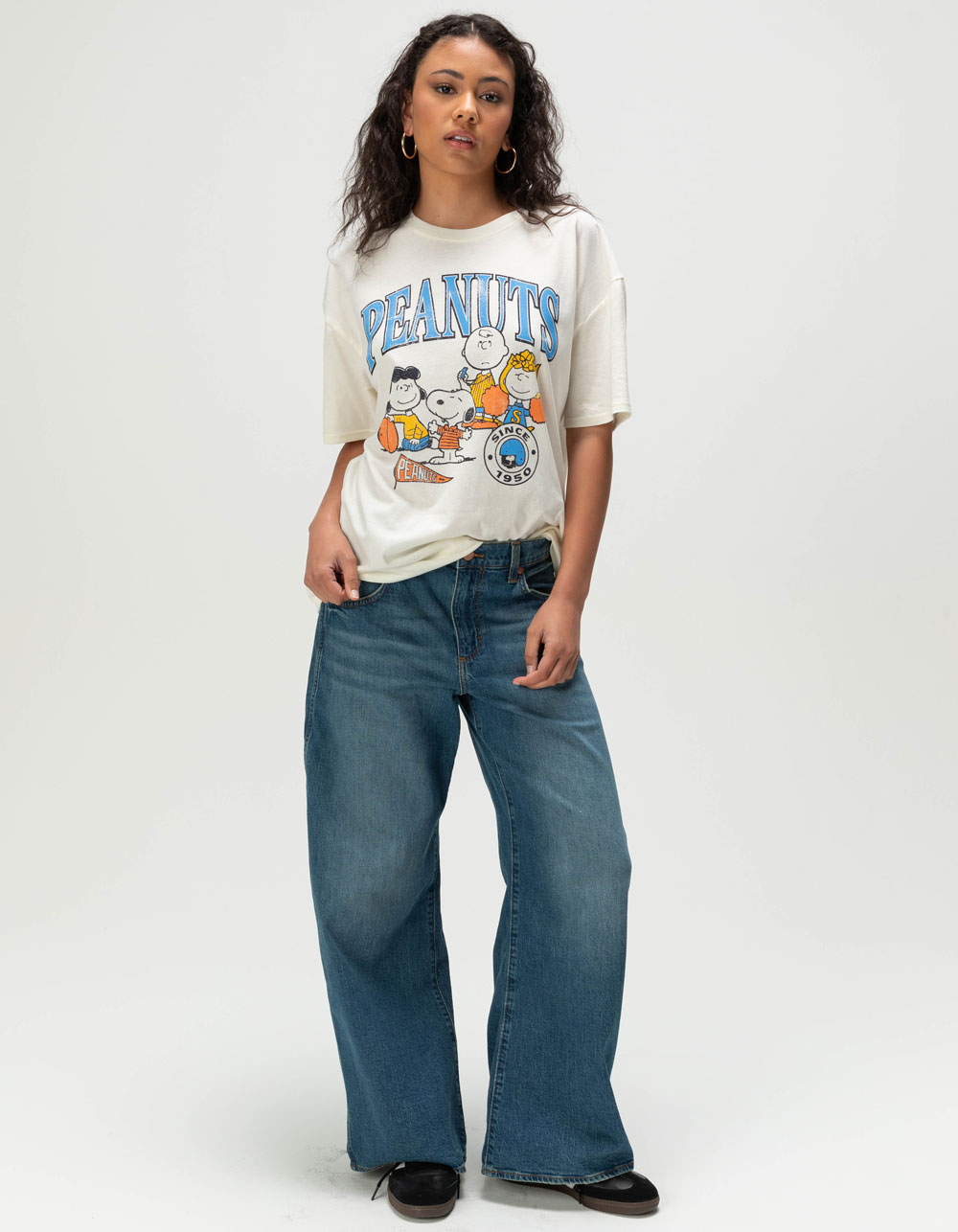 RIPPLE JUNCTION Peanuts Football Womens Boyfriend Tee - WHITE