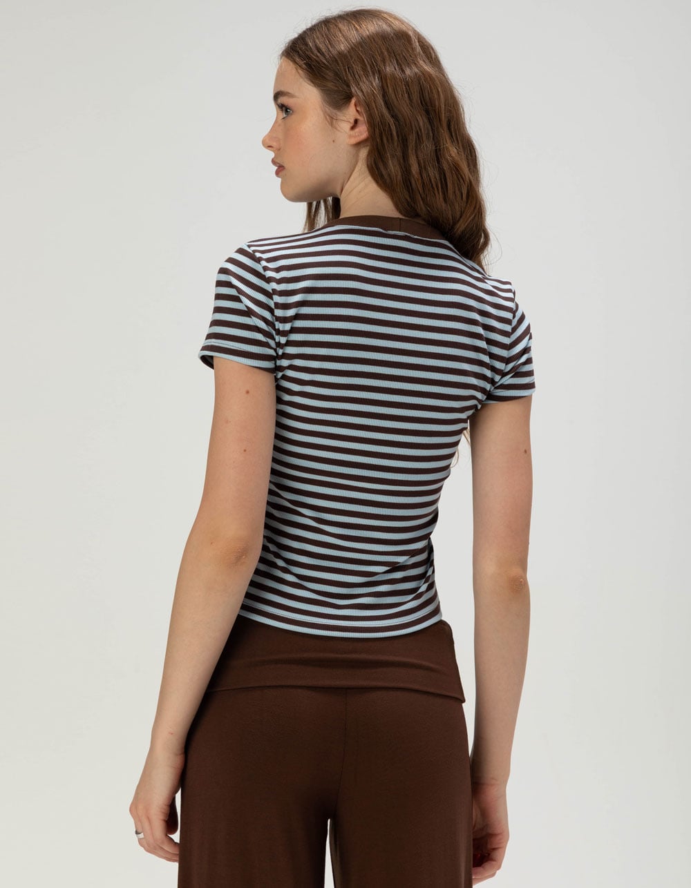 BOBBY JACK Womens Stripe Baby Tee - BROWN/BLUE