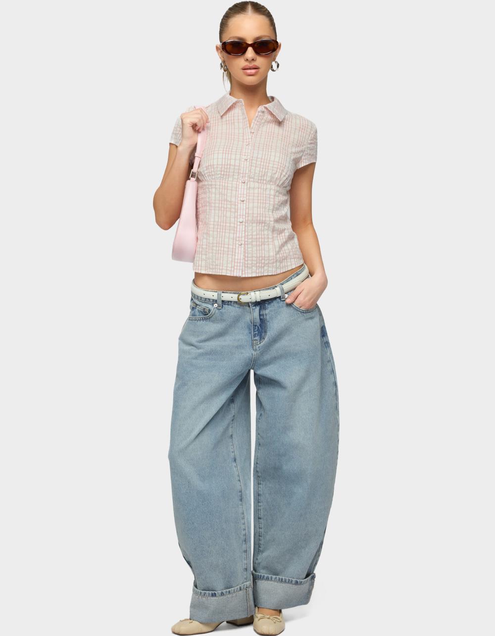 EDIKTED Naiah Plaid Tailored Button Up Shirt - LIGHT PINK