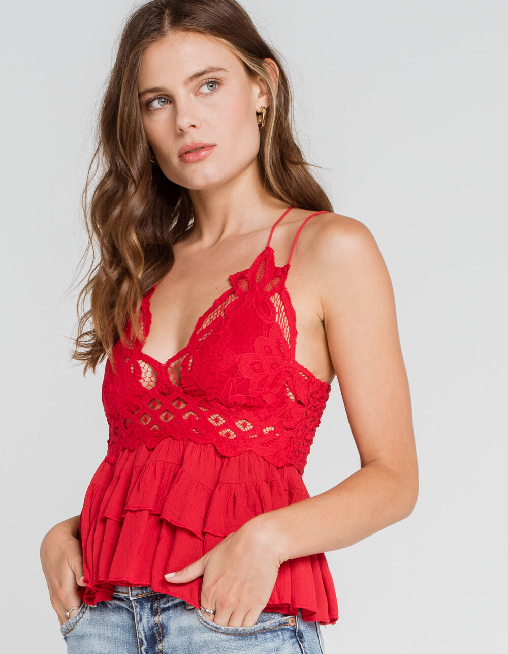 FREE PEOPLE Adella Womens Red Cami