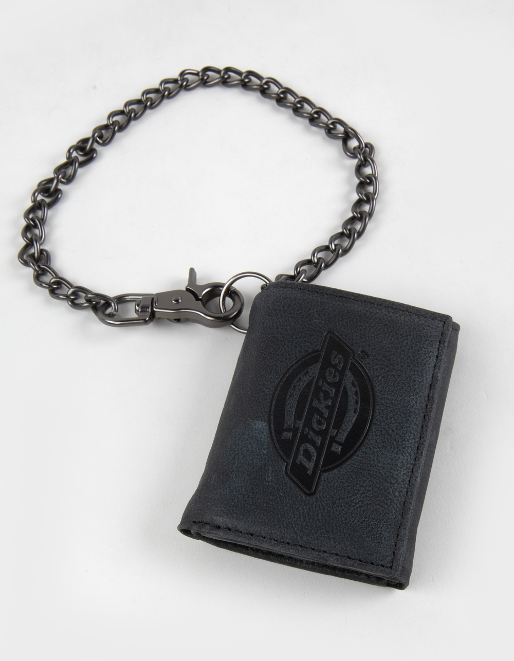 DICKIES Genuine Leather Trifold Wallet with Chain - BLACK