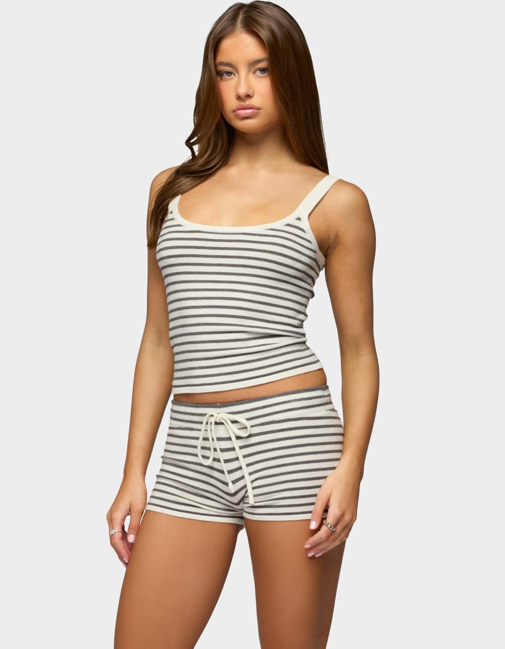 EDIKTED Lillian Striped Knit Tank Top - BEIGE