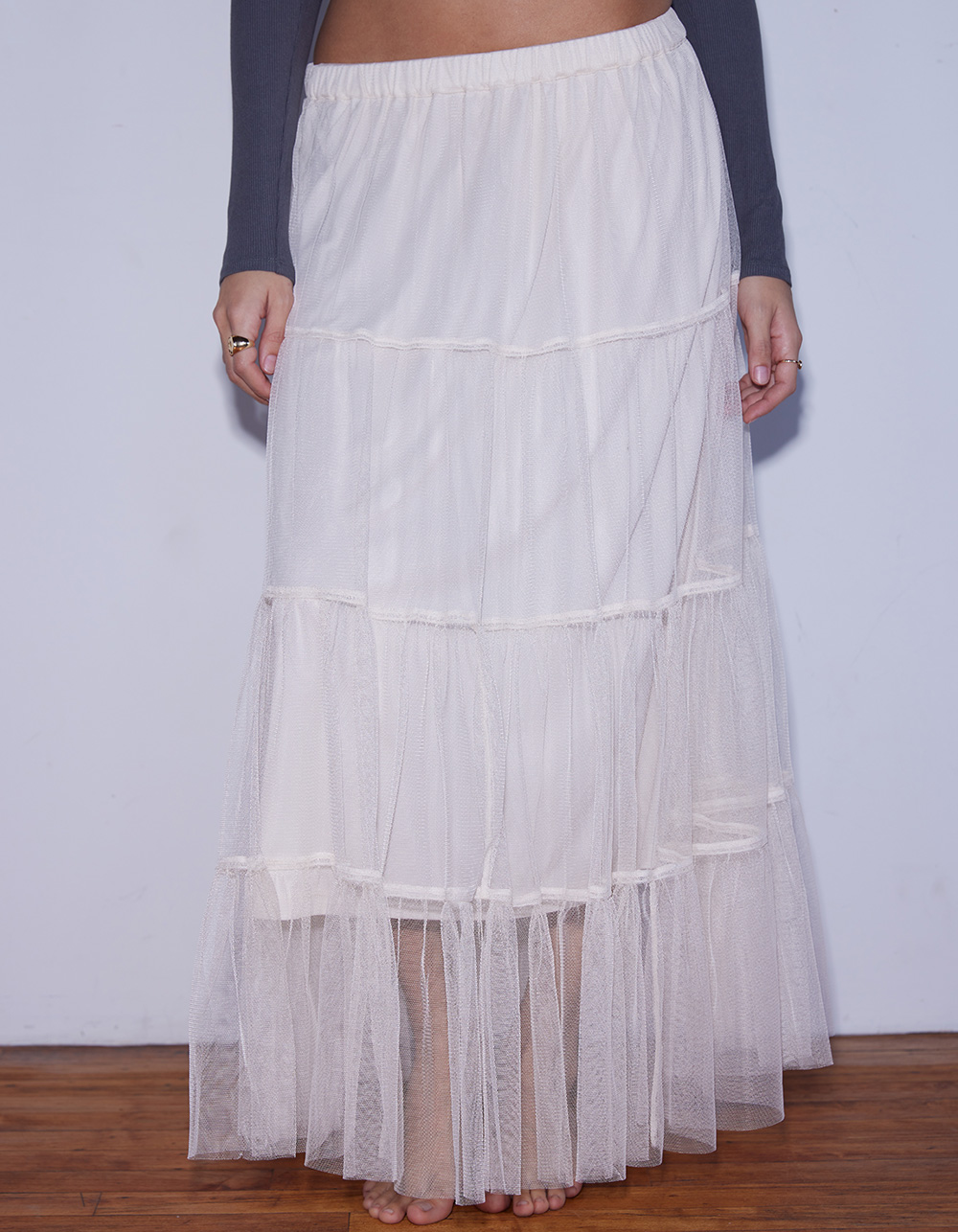 WEST OF MELROSE Tulle Tiered Womens Maxi Skirt - CREAM