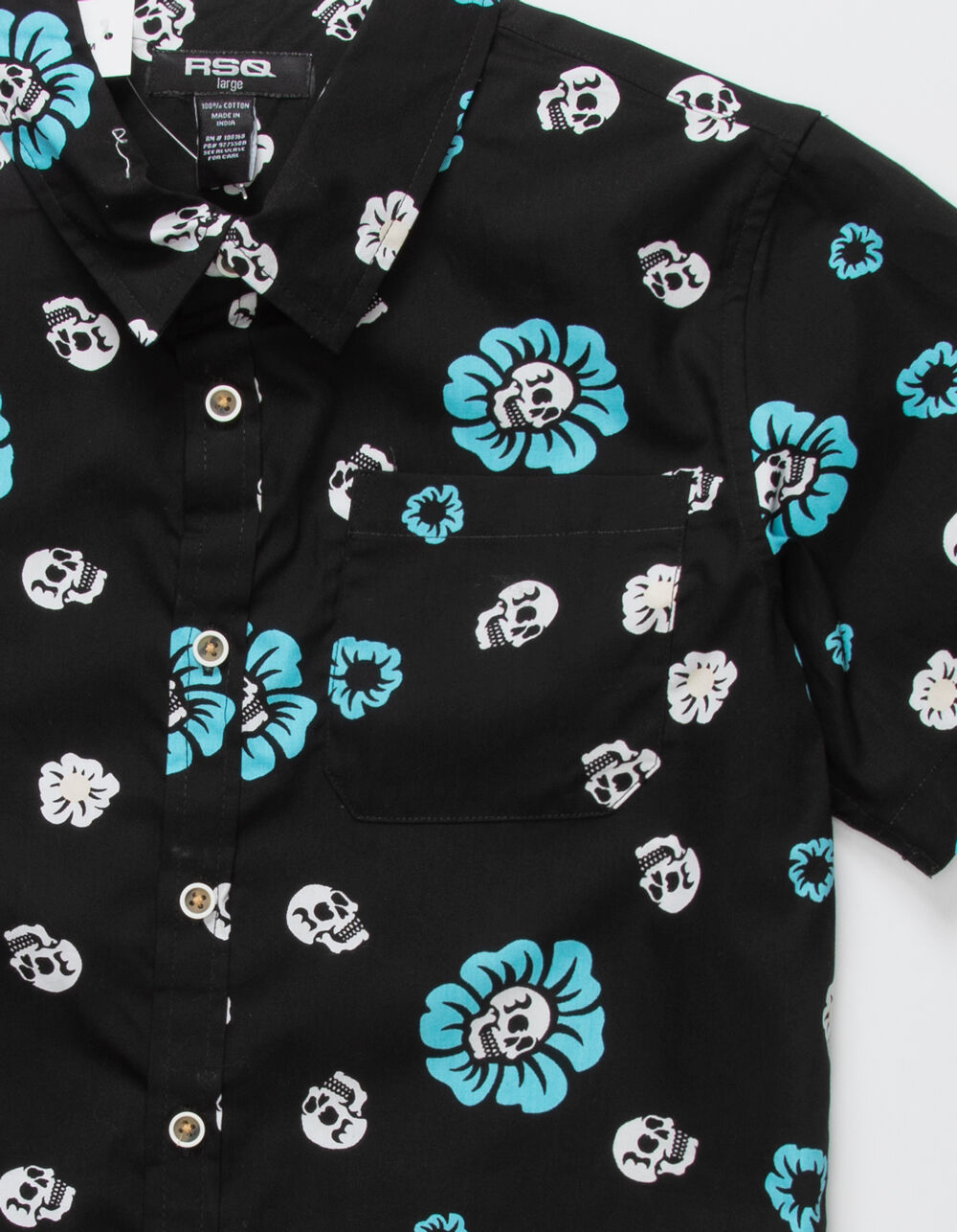 RSQ Skull Floral Boys Button Up Shirt - BLACK | Tillys
