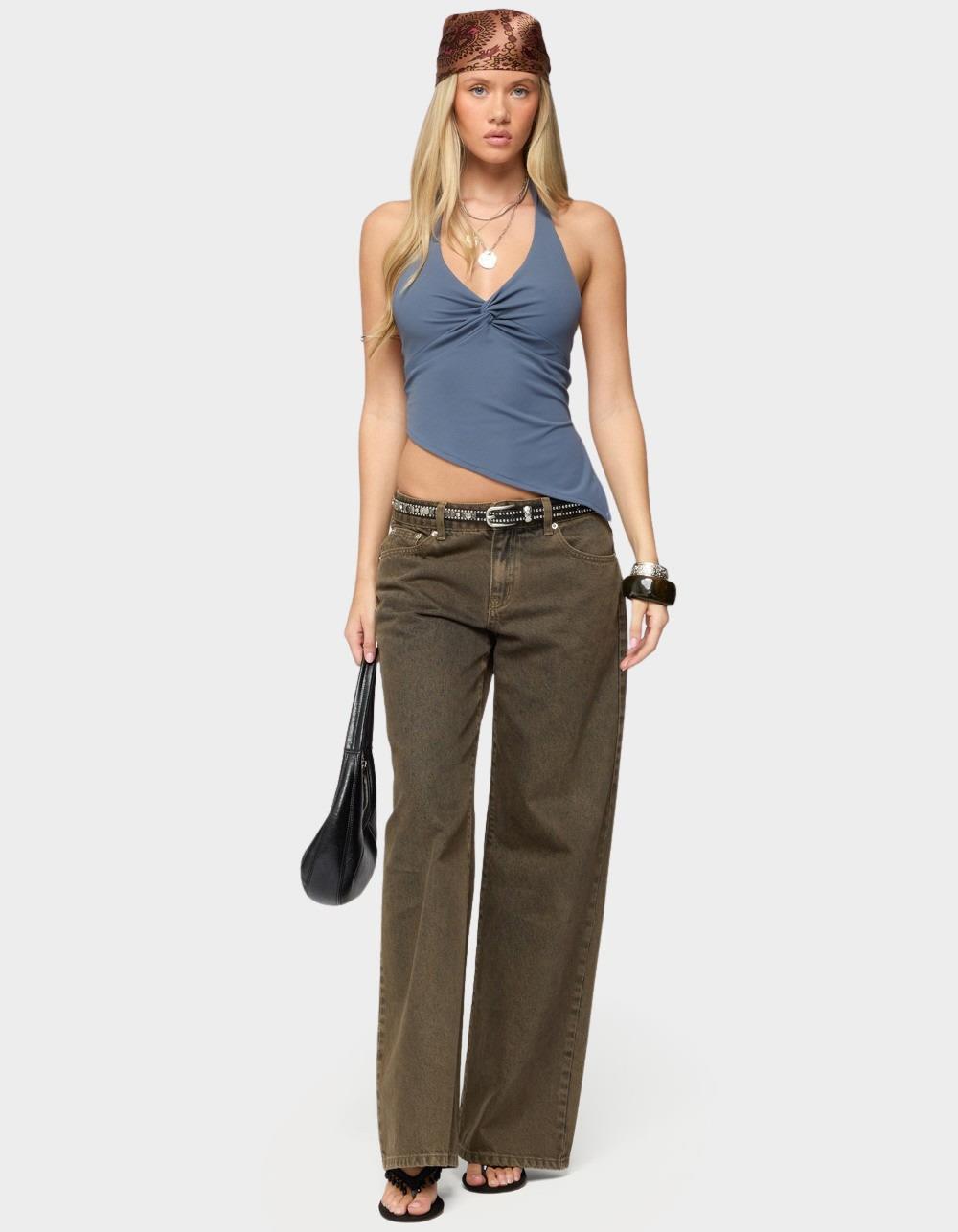 EDIKTED Susanna Asymmetric Twist Halter Top - NAVY