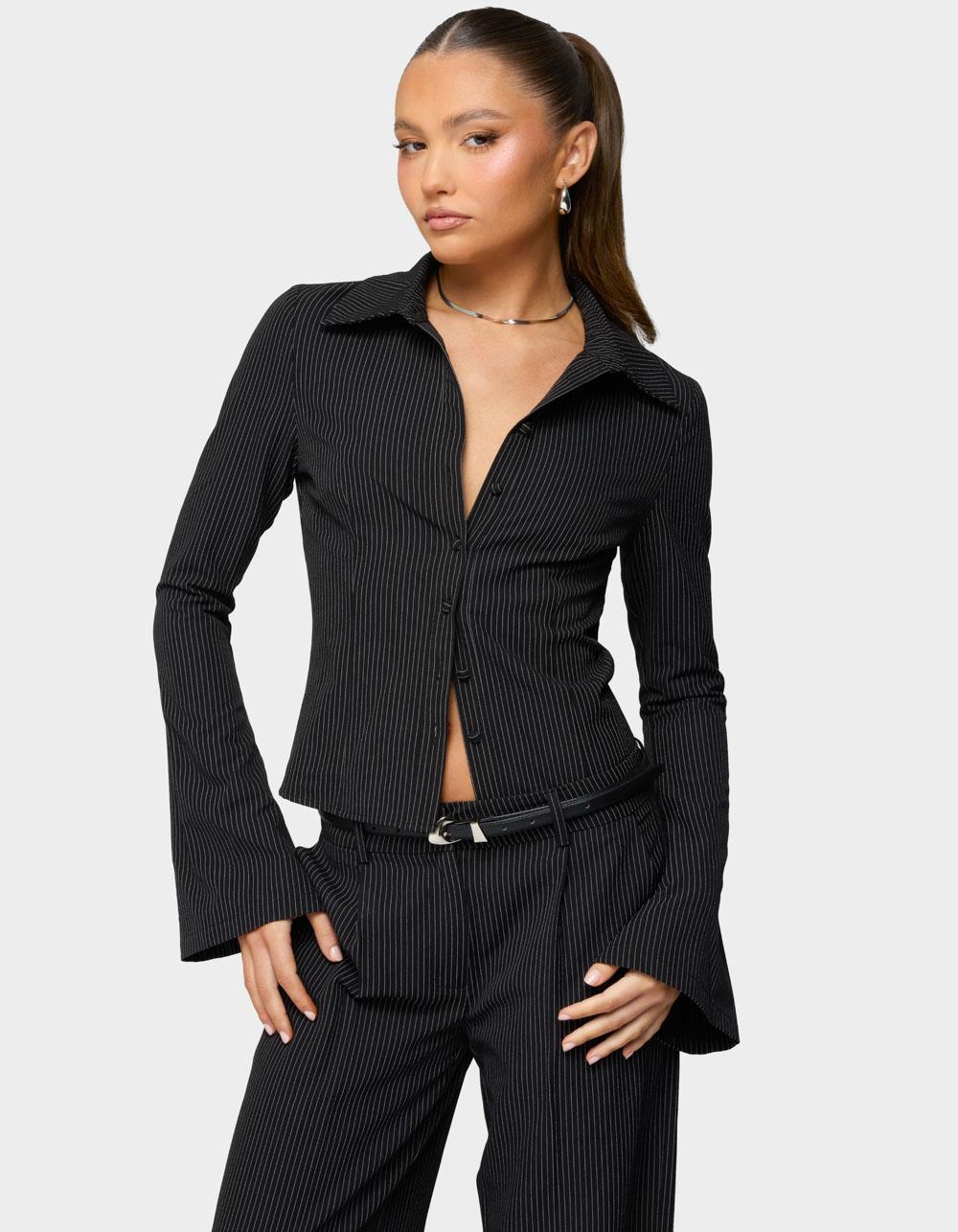 EDIKTED Pinstripe Tailored Button Up Shirt