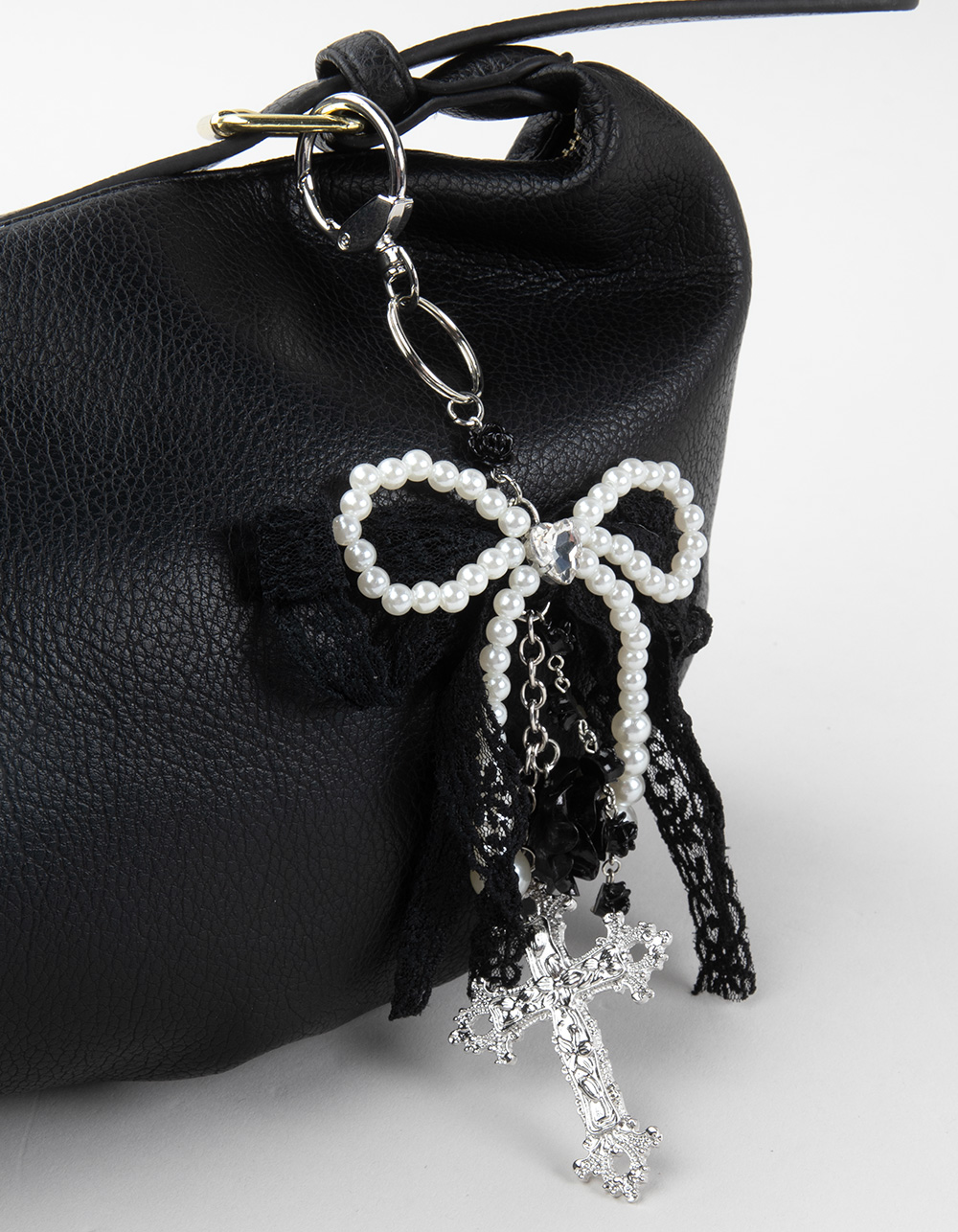 FULL TILT Beaded Cross Lace Punk Bag Charm - SILVER
