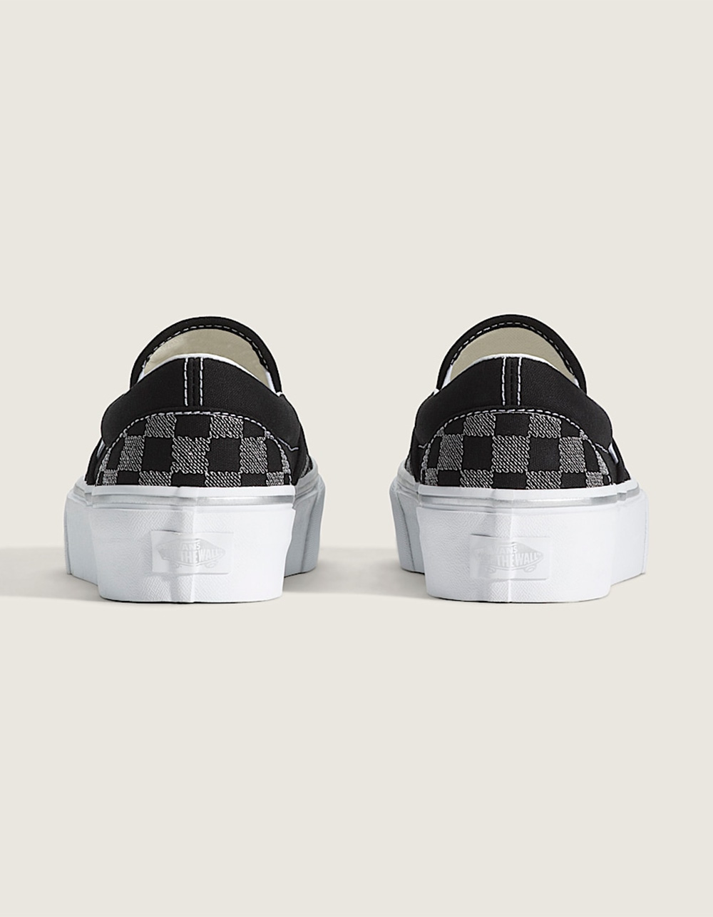 VANS Classic Slip-On Checkerboard Womens Platform Shoes - BLACK COMBO