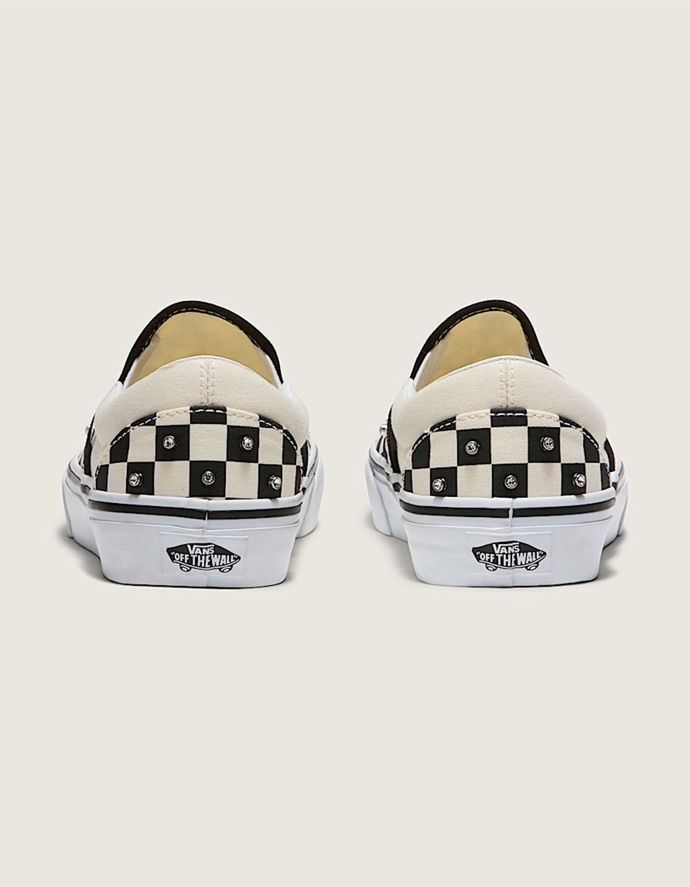 VANS Rhinestone Classic Checkerboard Womens Slip-On Shoes - BLK/WHT