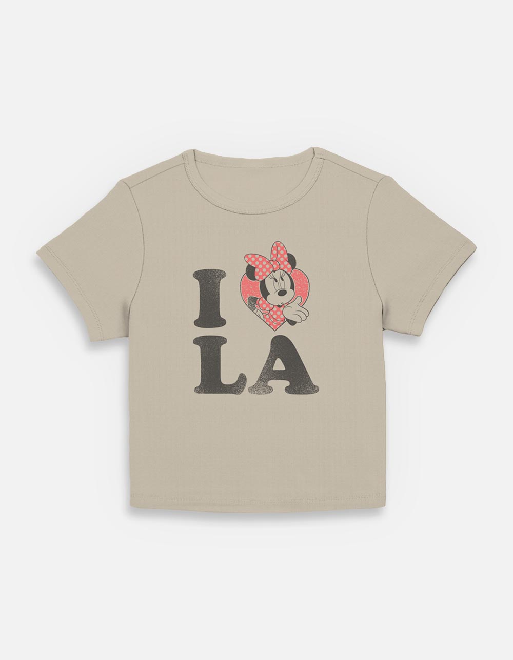 DISNEY Minnie Love Los Angeles Womens Baby Tee - TAUPE
