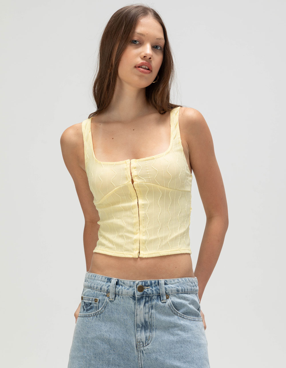 FULL TILT Hook And Eye Texture Womens Tank Top - YELLOW
