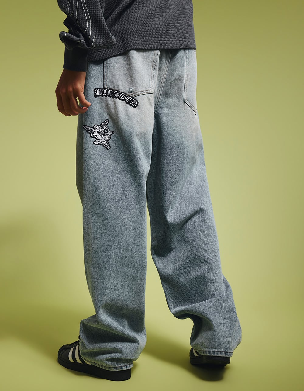 RSQ Patches Mens Extra Baggy Jeans - LIGHT BLUE