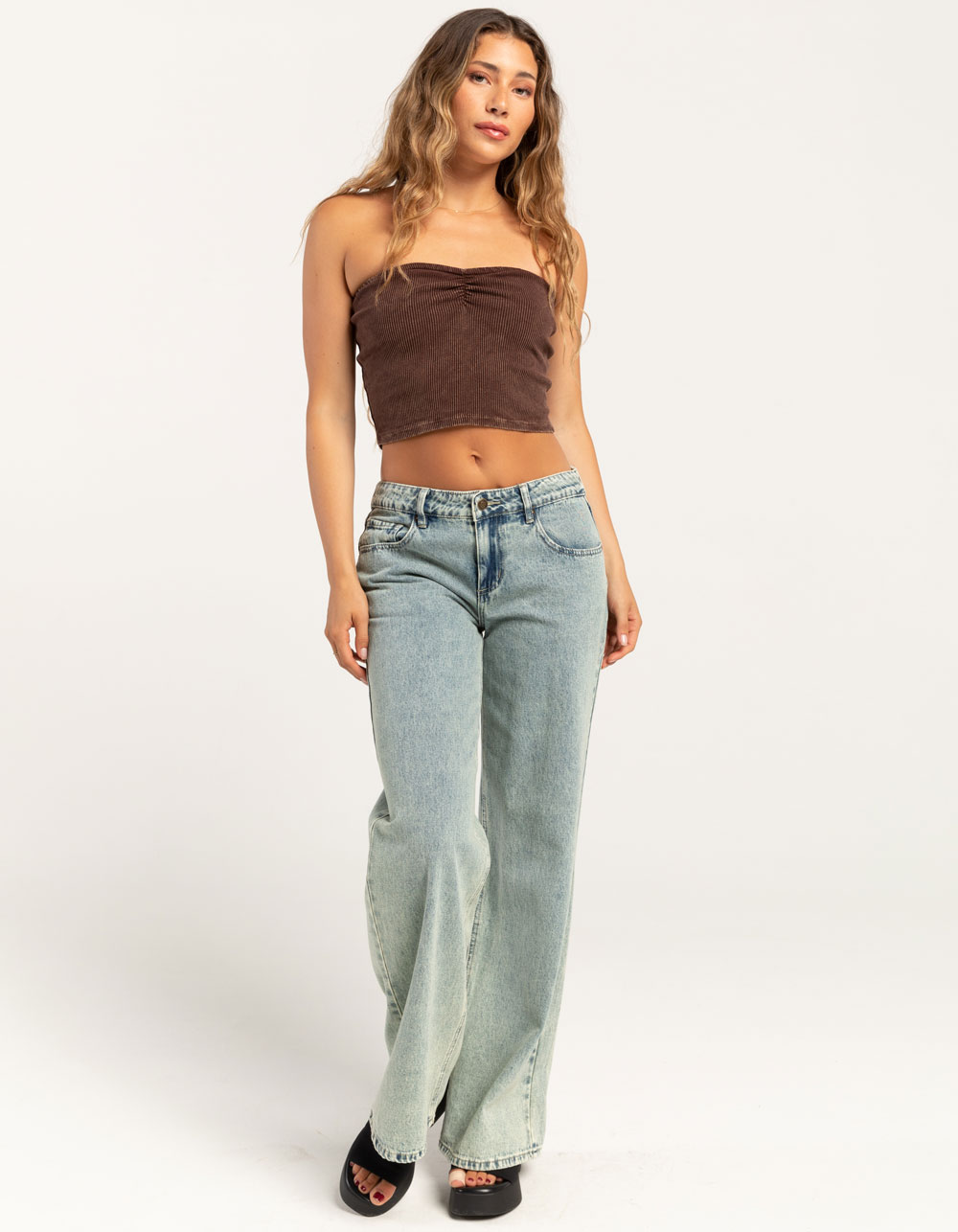 RSQ Womens Washed Cinch Tube Top - BROWN