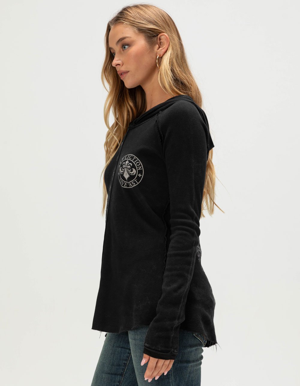 AFFLICTION Simulation Womens Button Up Thermal Hoodie - BLACK