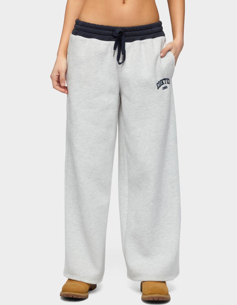 Edikted Petite Contrast Embroidered Sweatpants - GRAY