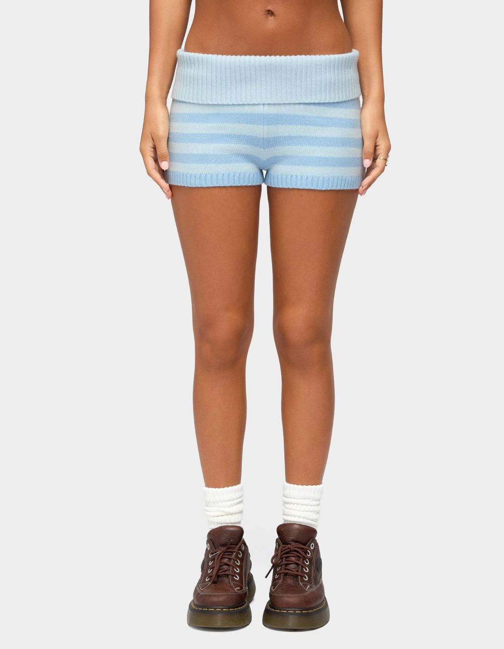EDIKTED Saphi Striped Foldover Knit Shorts