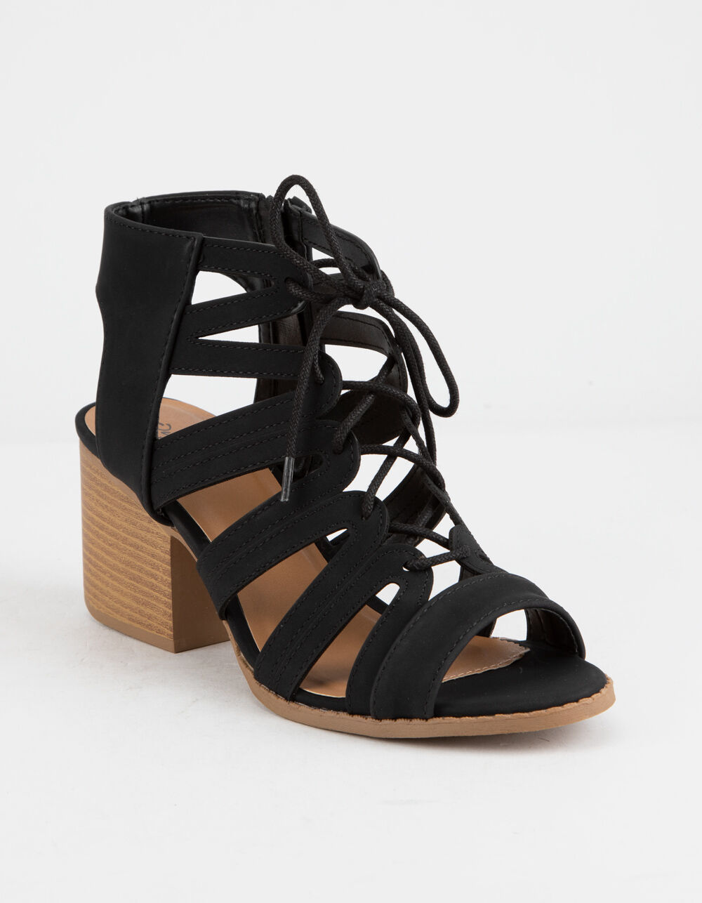QUPID LACE UP BLACK HEELED SANDALS