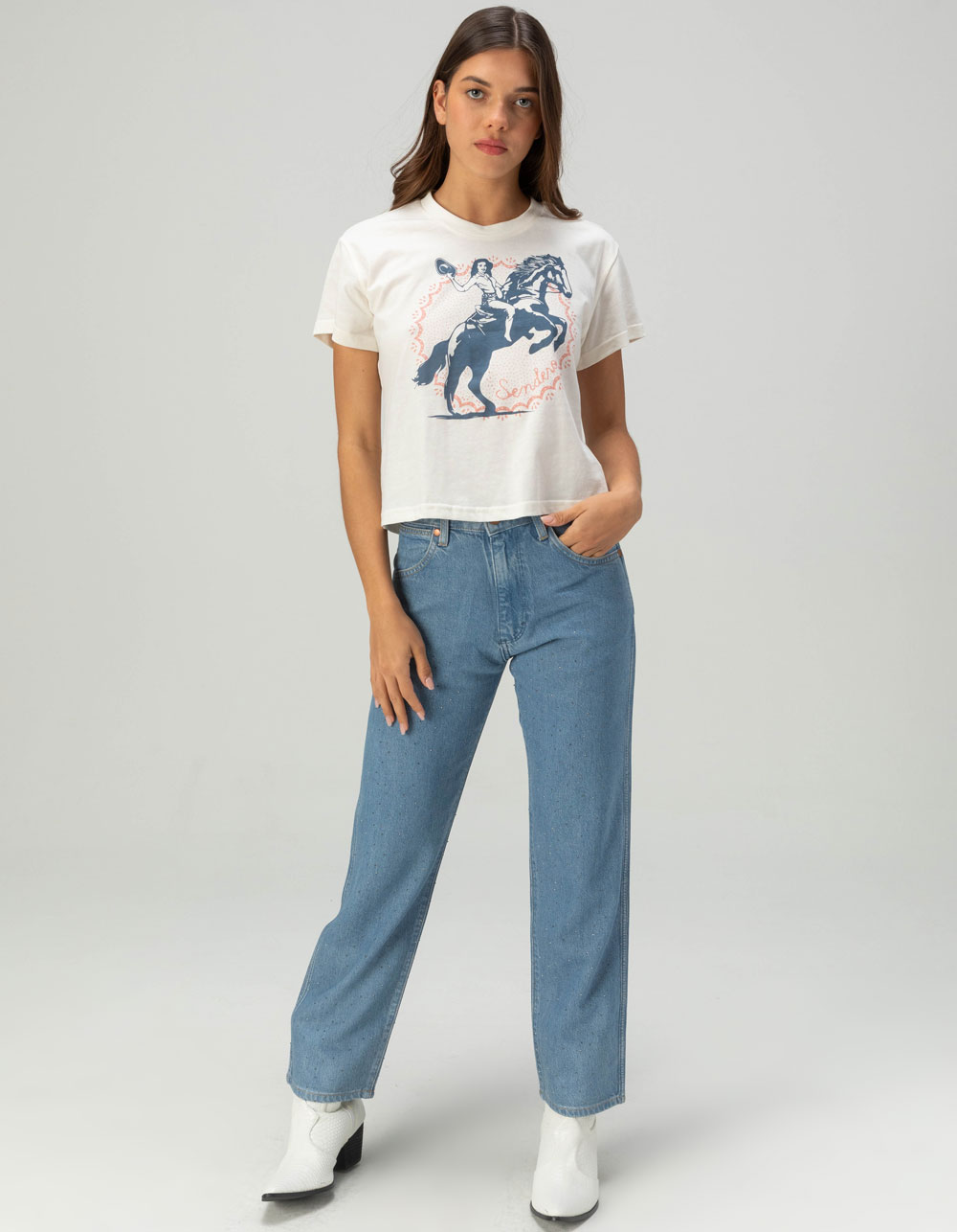 SENDERO PROVISIONS CO. Palomino Womens Crop Tee - WHITE