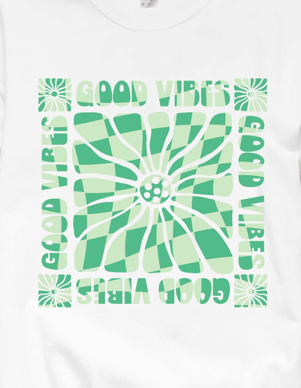 FLORAL Good Vibes Checkered Unisex Crewneck Sweatshirt - WHITE