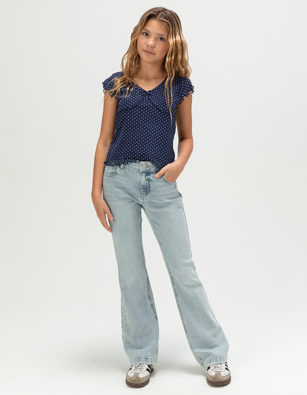 RSQ Girls Polka Dot Mesh Top - NAVY