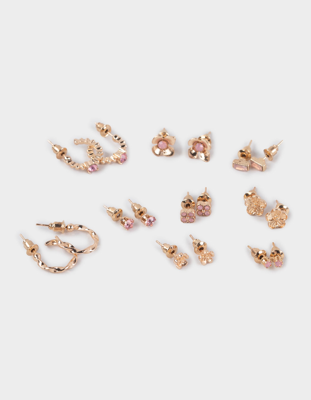 FULL TILT 9 Pack Colored Stone Stud Earrings - GOLD