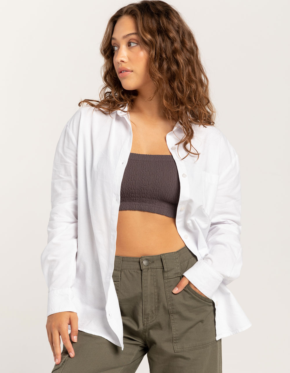 RSQ Womens Solid Oxford Shirt - WHITE