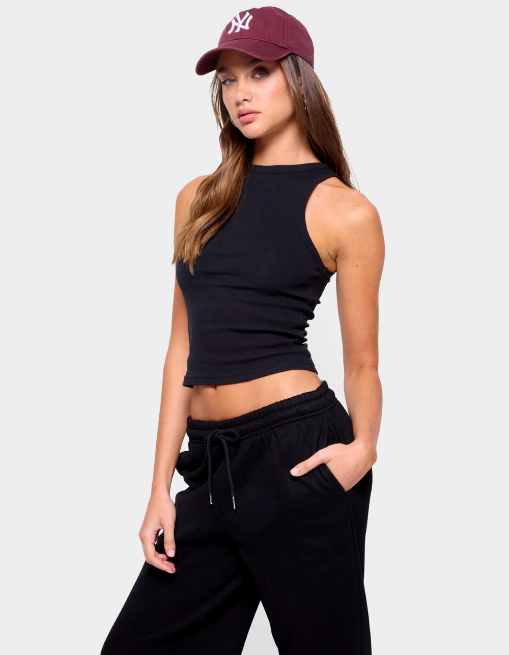 EDIKTED Filipa High Neck Ribbed Tank Top - BLACK
