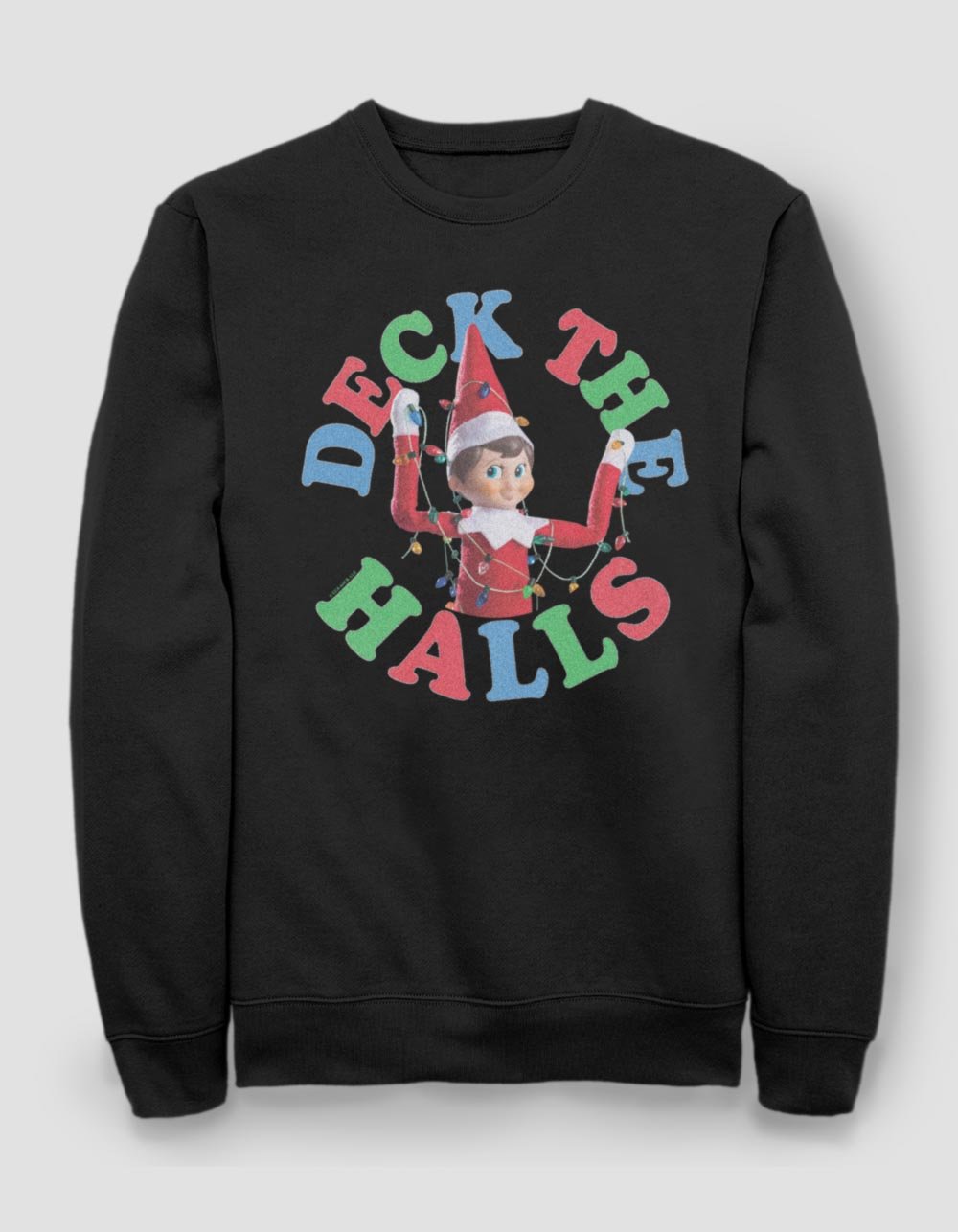 The ELF ON SHELF Deck Halls Unisex Holiday Crewneck Sweatshirt - BLACK