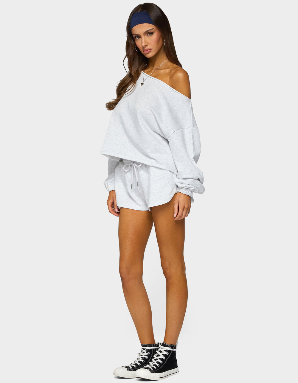 EDIKTED Kordelia Off Shoulder Sweatshirt - LIGHT GRAY