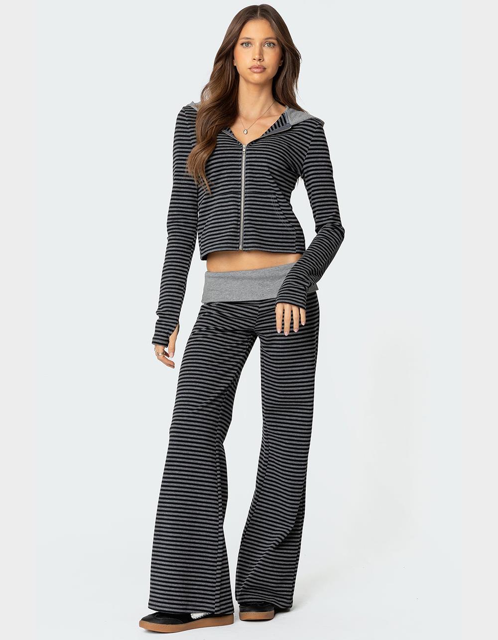 EDIKTED Meggy Striped Zip Up Hoodie - BLACK