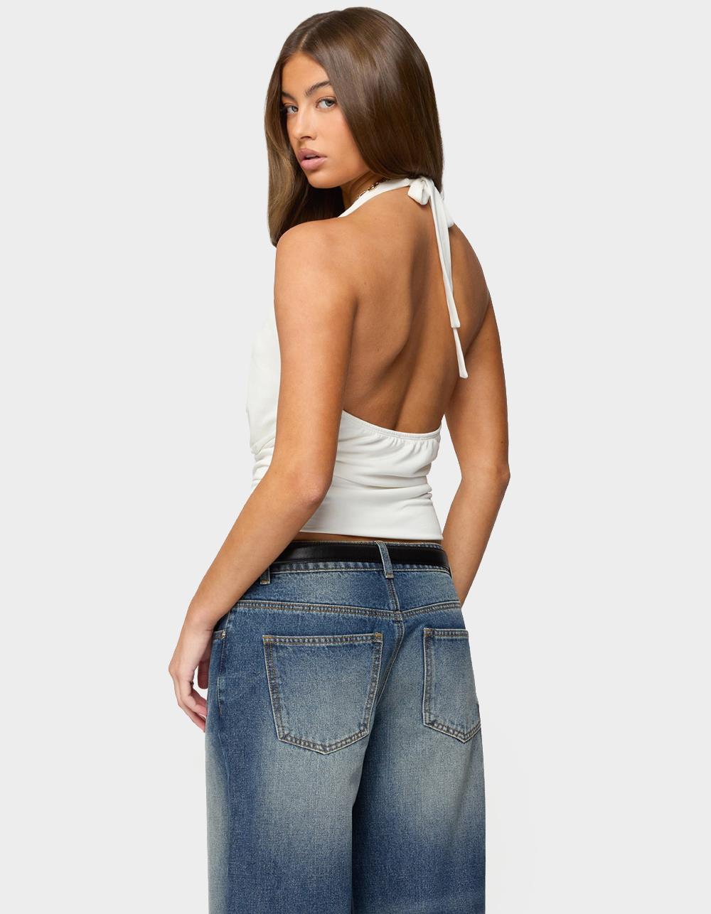 EDIKTED Niya V-Neck Halter Top - WHITE