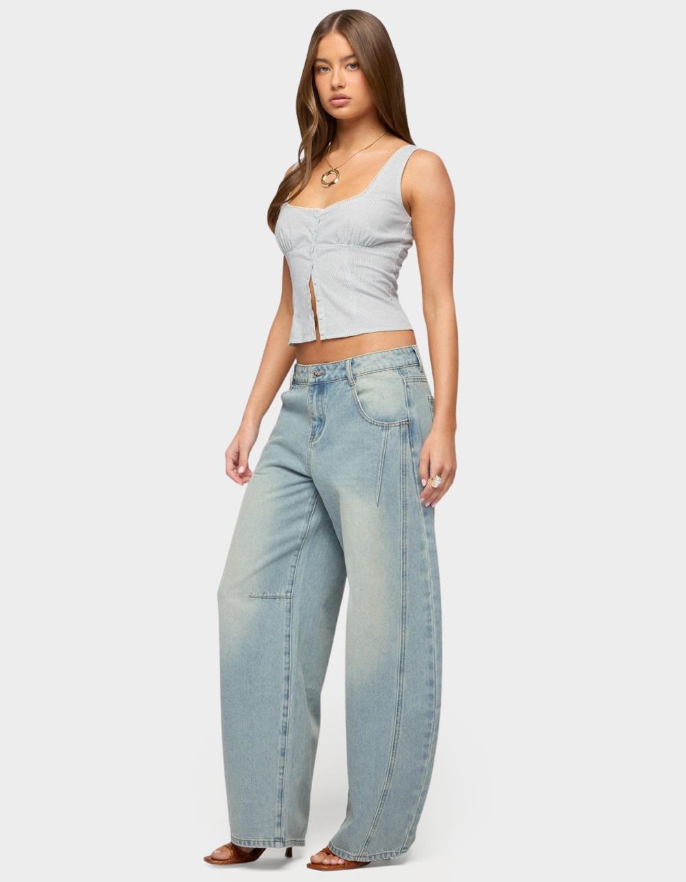 EDIKTED Katiya Pinstripe Button Up Top - LIGHT BLUE