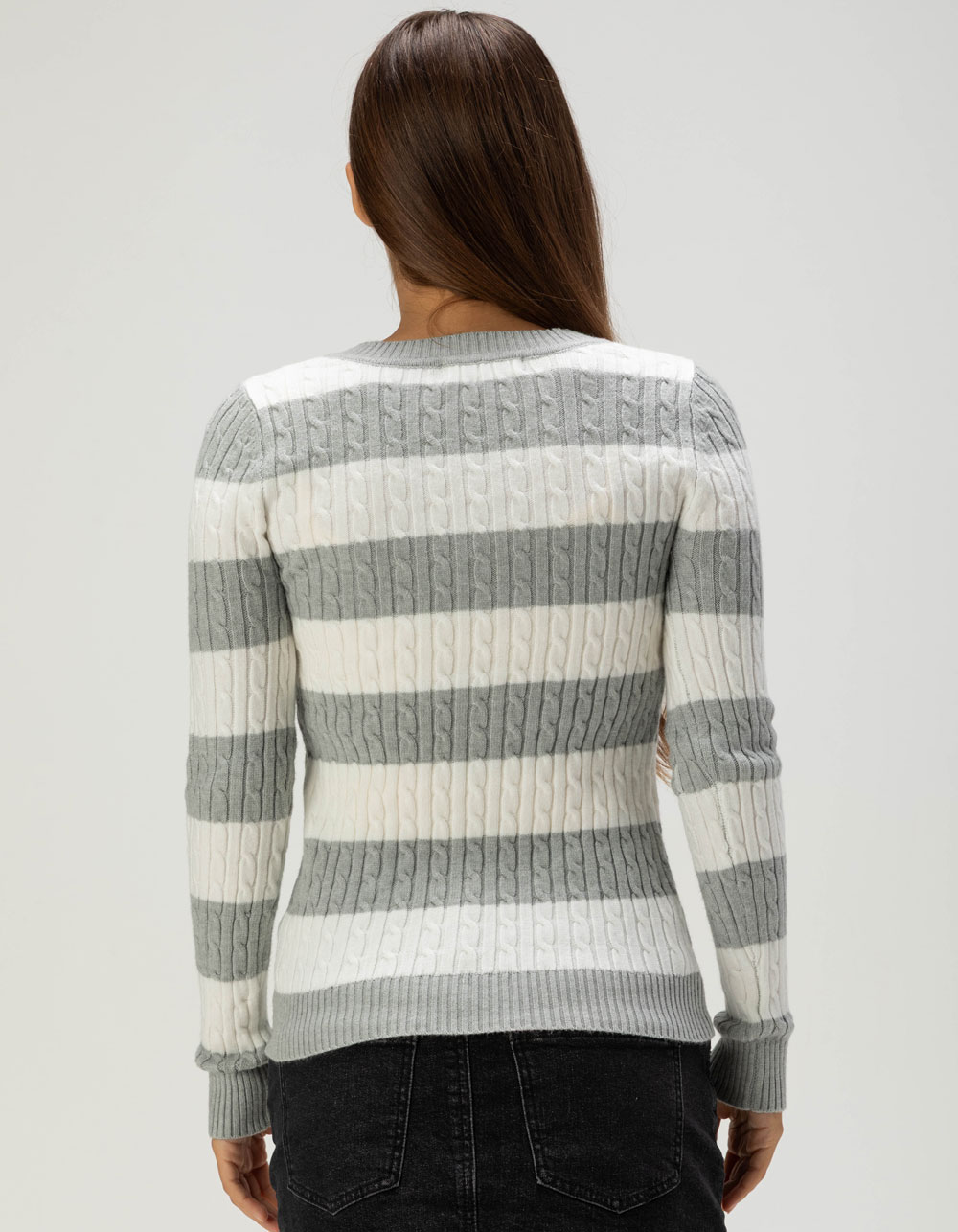 MADDEN GIRL Womens V-Neck Cable Sweater - GRAY/WHITE