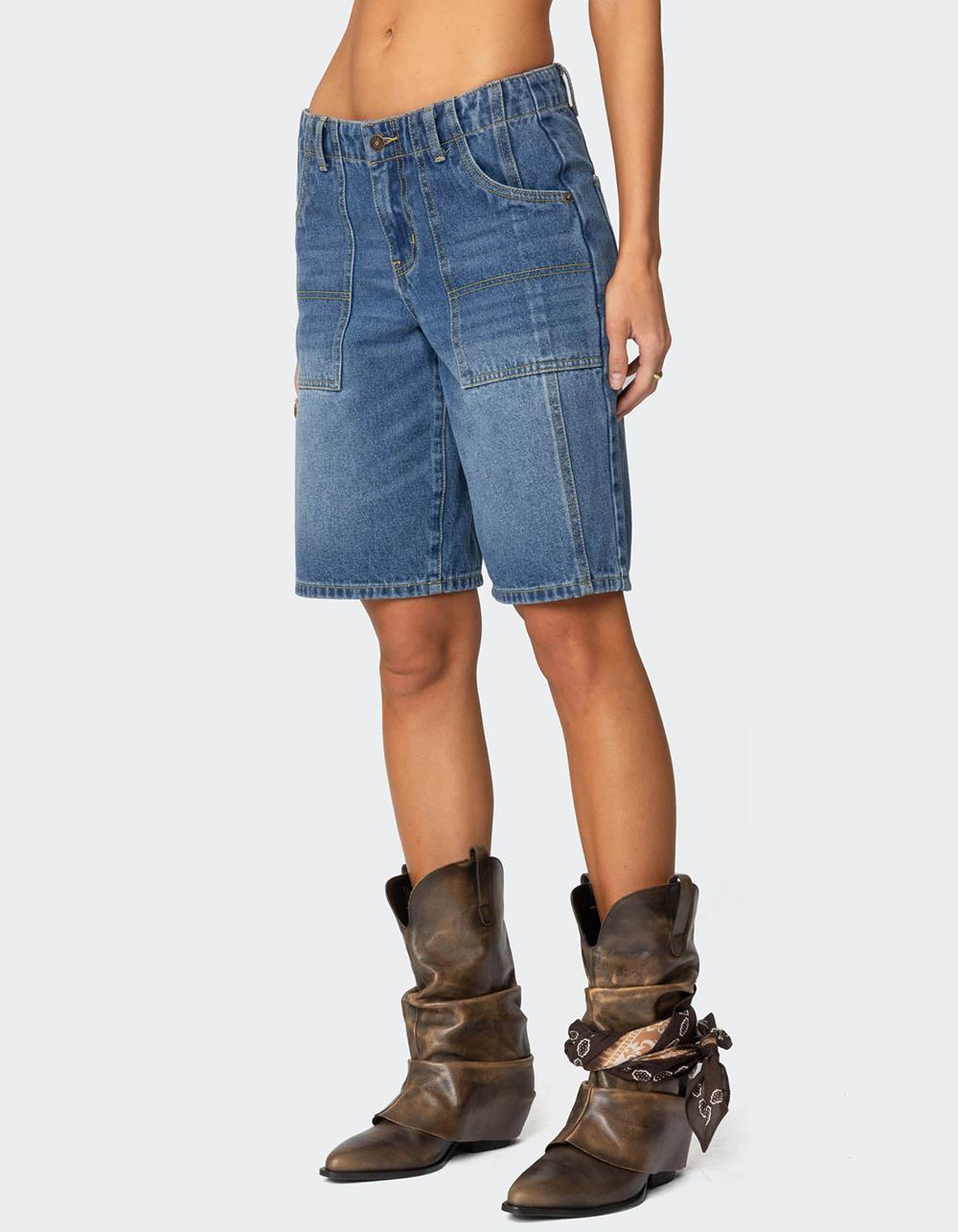 EDIKTED Tris Low Rise Denim Bermuda Shorts - BLUE