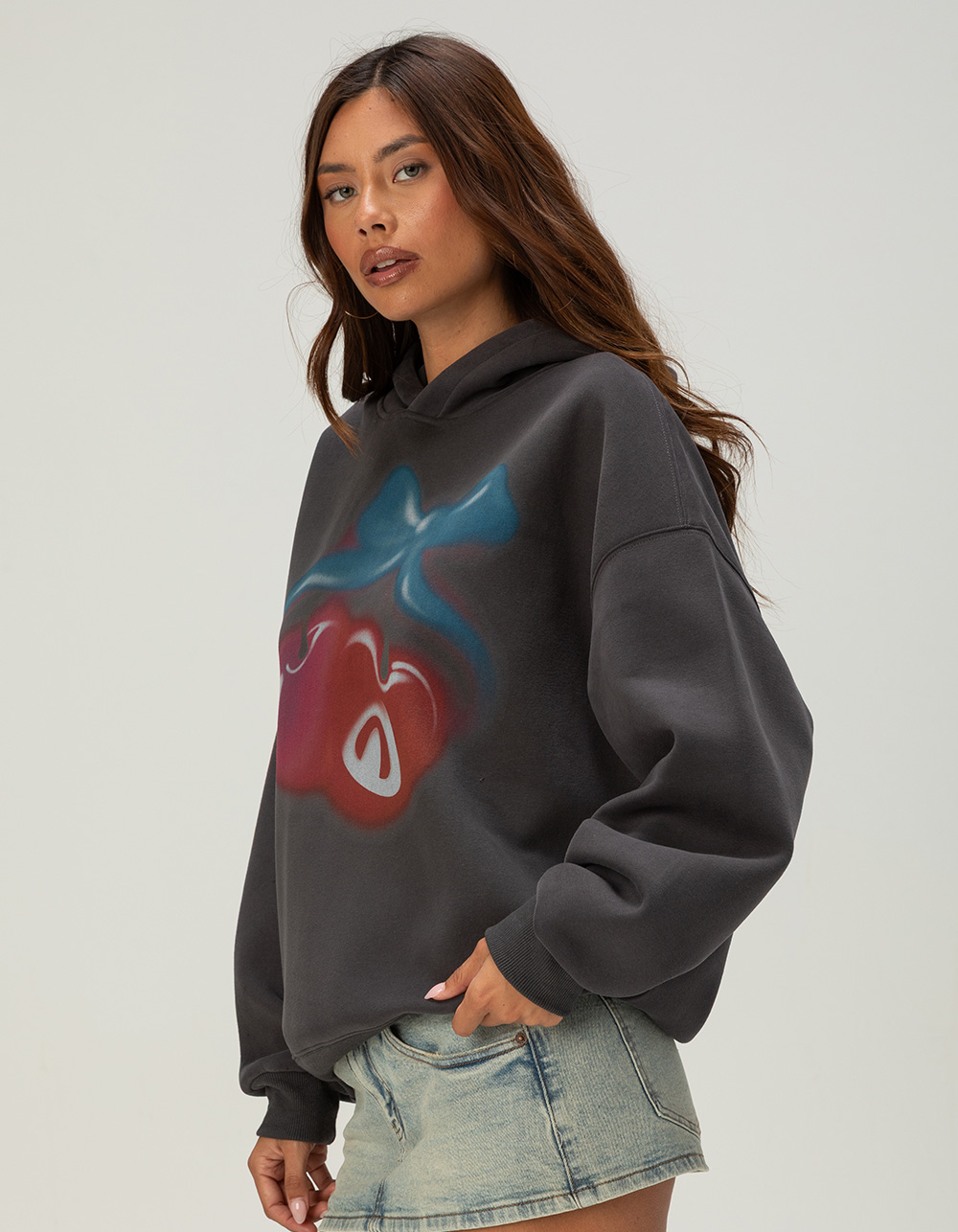 AELFRIC EDEN Cherry Womens Oversized Hoodie - BLACK