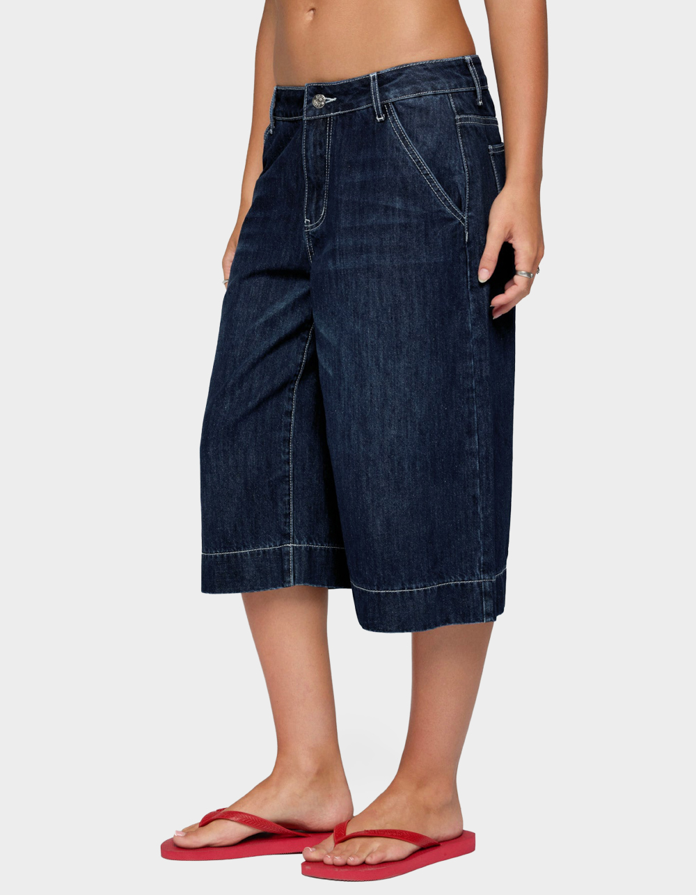 EDIKTED Letty Low Rise Denim Bermuda Shorts - DARK BLUE