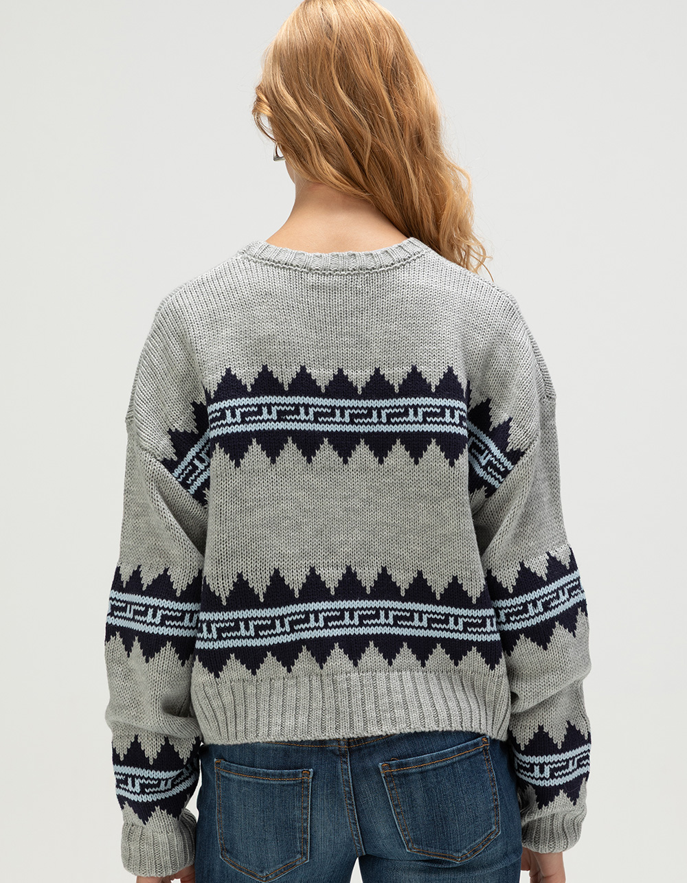 RSQ Womens Geometric Pullover Sweater - GRAY COMBO