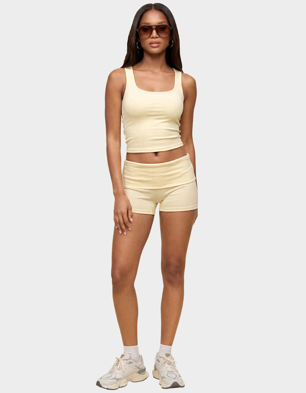 EDIKTED Audrea Ribbed Foldover Biker Shorts - YELLOW