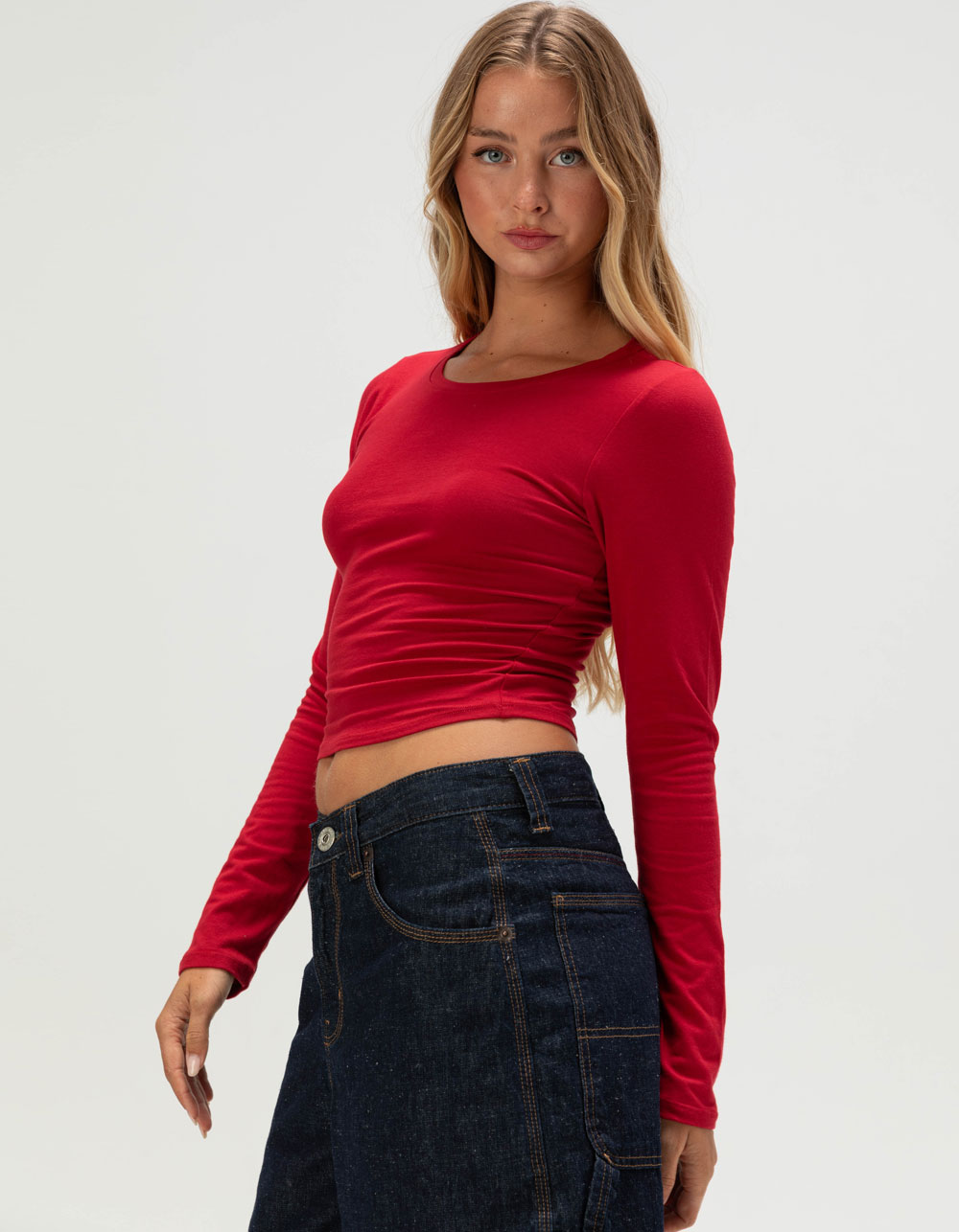 TILLYS Womens Long Sleeve Baby Tee - RED