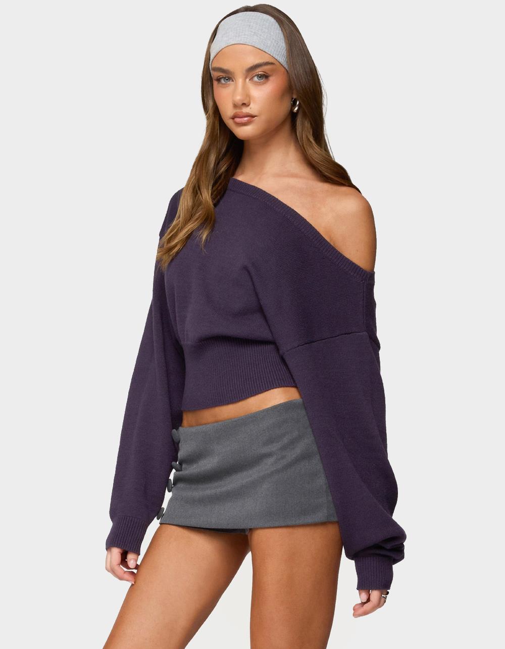 EDIKTED Ravenna Off Shoulder Sweater - PURPLE