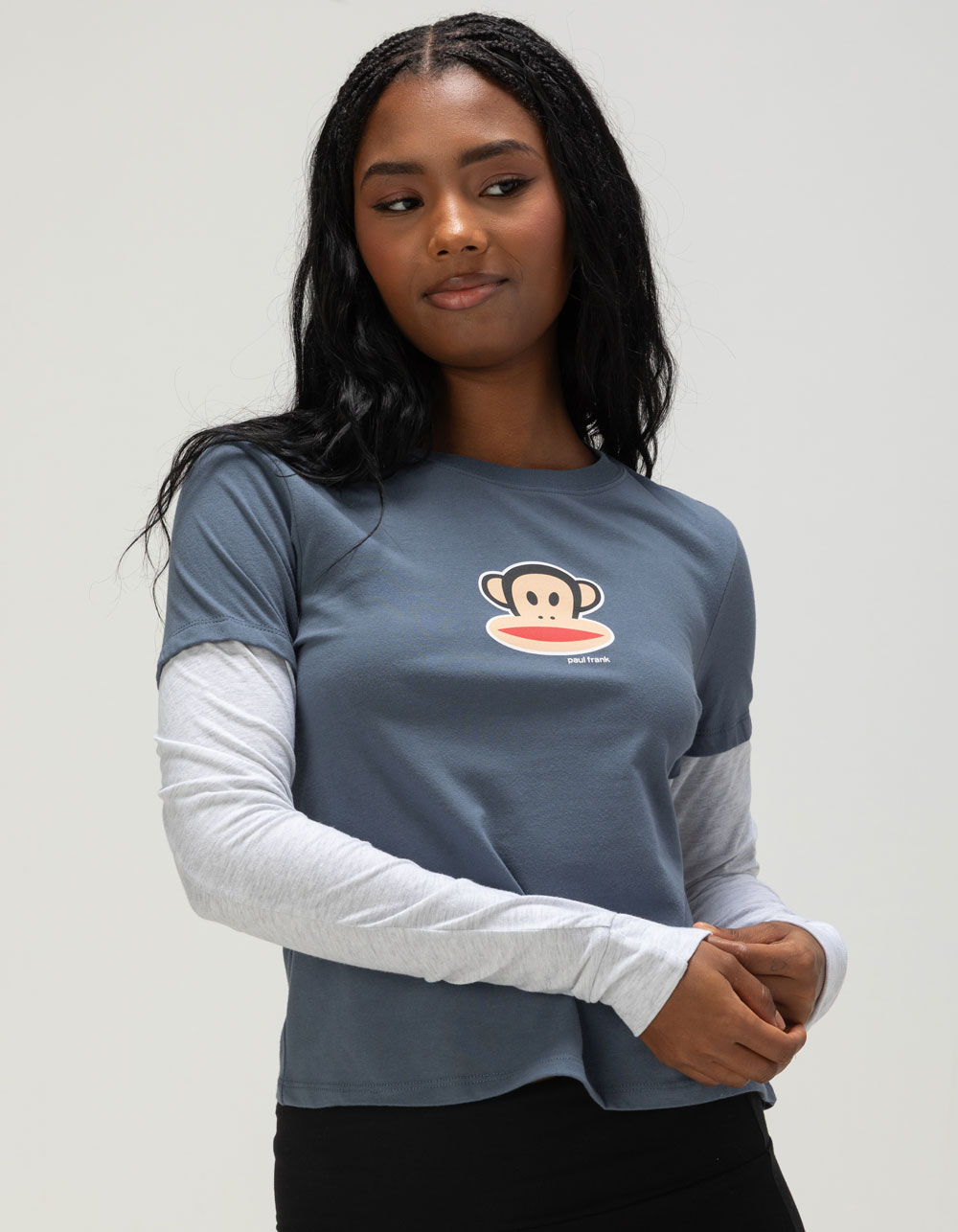 PAUL FRANK Womens Long Sleeve 2fer Tee - NAVY