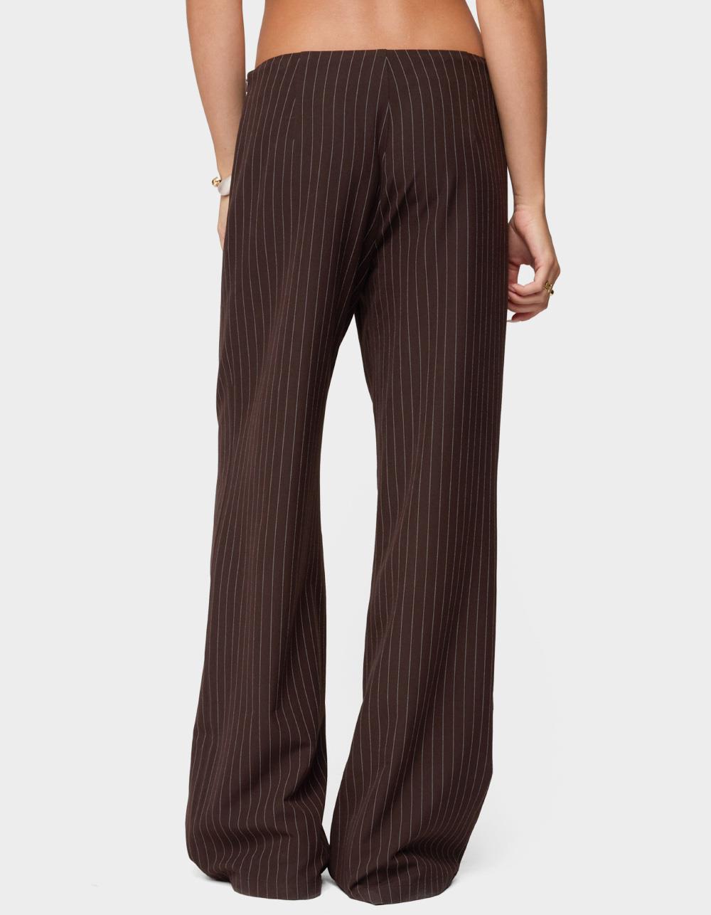 EDIKTED Kerie Pinstripe Low Rise Pants - BROWN