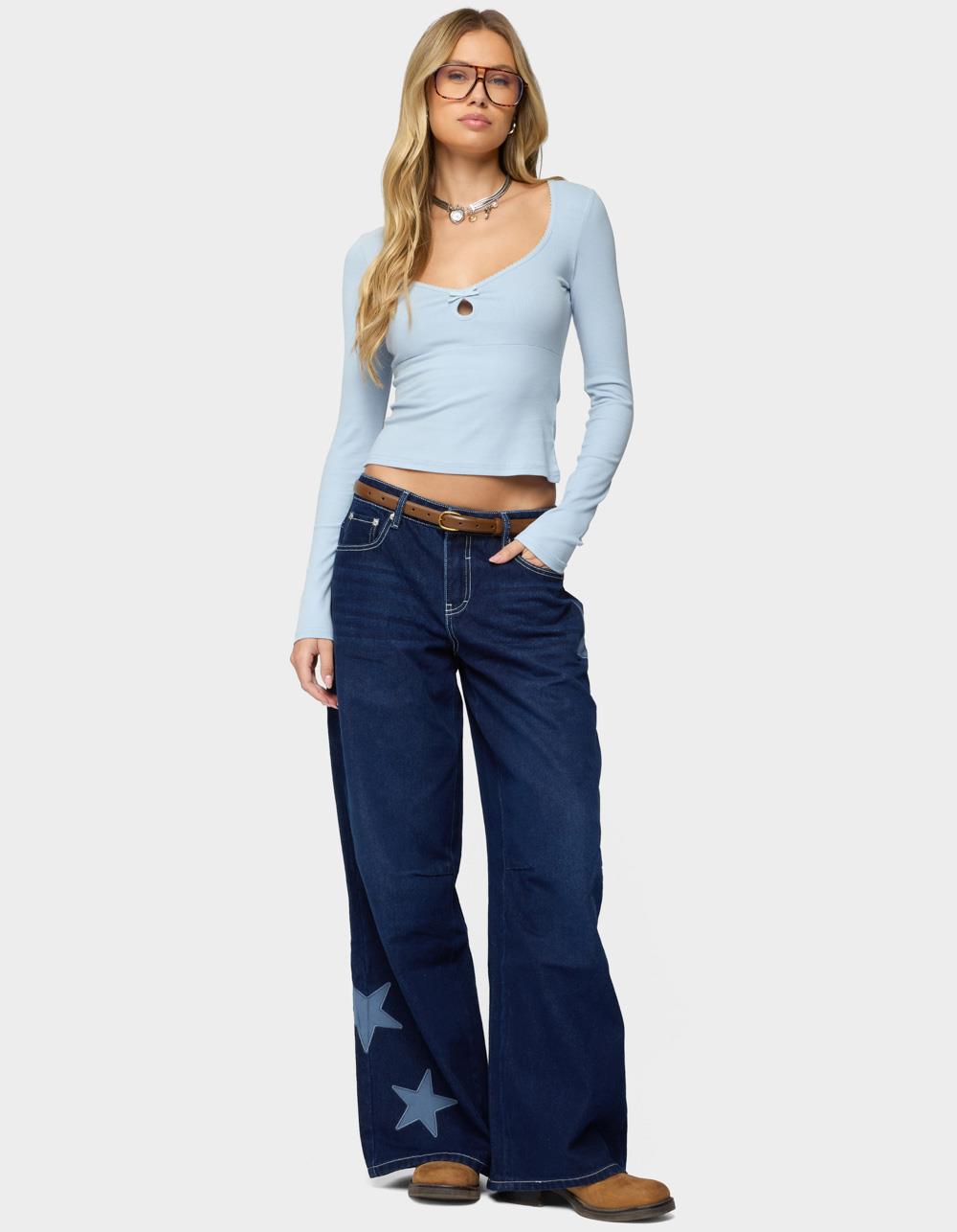EDIKTED Trish Stars Low Rise Baggy Jeans - DARK BLUE